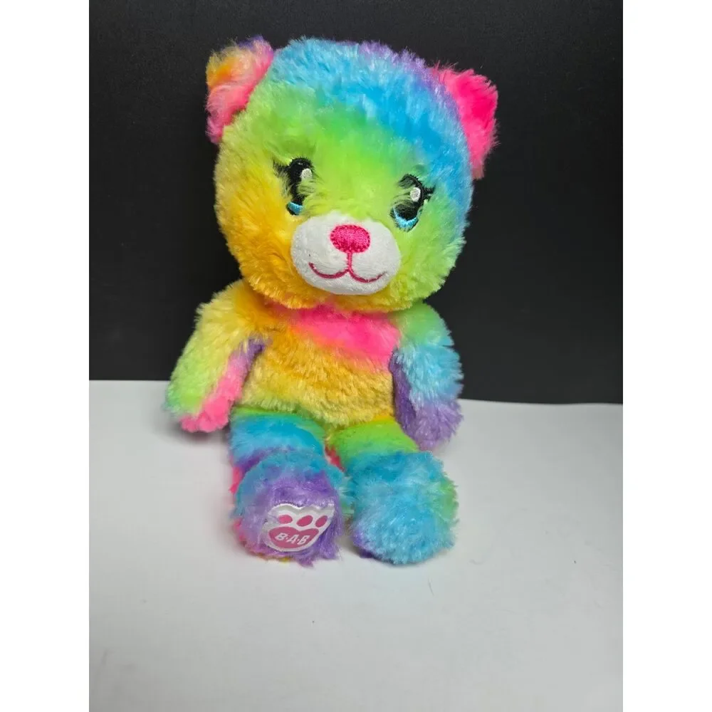 Build-A-Bear Small Fry Mini Rainbow Bear Plush 9” Neon Tie Dye Stuffed Animal